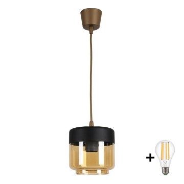 Brilagi - Suspension LED sur câble RETRO GLASS 1xE27/60W/230V Ø 14 cm marron/beige fumé/noir