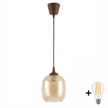 Brilagi - Suspension LED sur câble RETRO GLASS 1xE27/60W/230V Ø 14 cm marron / marron fumé