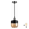 BRILAGI - Suspension LED sur câble RETRO GLASS 1xE27/60W/230V Ø 14 cm noir / beige fumé