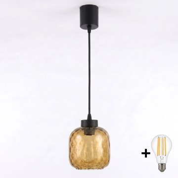 Brilagi - Suspension LED sur câble RETRO GLASS 1xE27/60W/230V ø 14 cm noir/brun fumé