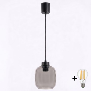 Brilagi - Suspension LED sur câble RETRO GLASS 1xE27/60W/230V Ø 14 cm noir/gris fumé