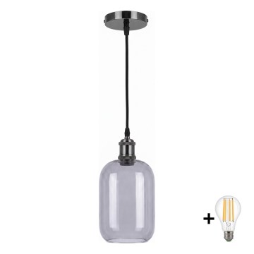 BRILAGI - Suspension LED sur câble RETRO GLASS 1xE27/60W/230V Ø 14 cm noir/gris fumé