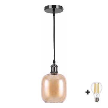 BRILAGI - suspension LED sur câble RETRO GLASS 1xE27/60W/230V Ø 14 cm noir/marron fumé