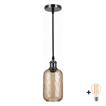 BRILAGI - Suspension LED sur câble RETRO GLASS 1xE27/60W/230V Ø 14 cm noir/marron fumé