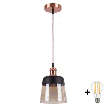 Brilagi - Suspension LED sur câble RETRO GLASS 1xE27/60W/230V Ø 15,5 cm cuivré/beige fumé/noir