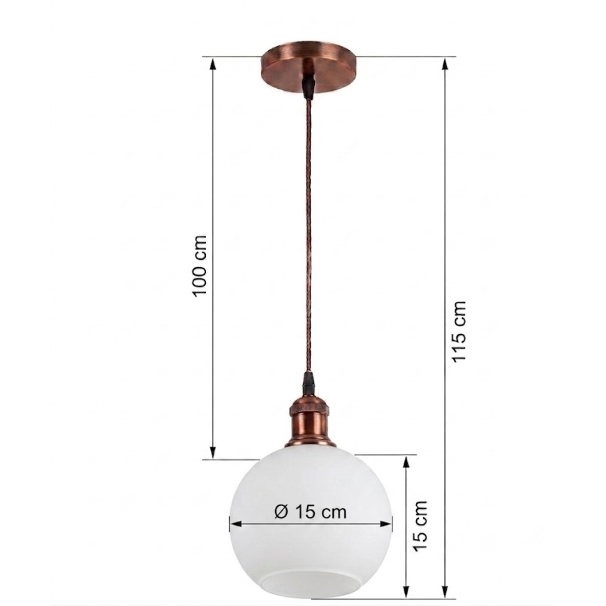 Brilagi - Suspension LED sur câble RETRO GLASS 1xE27/60W/230V Ø 15 cm cuivré/blanc