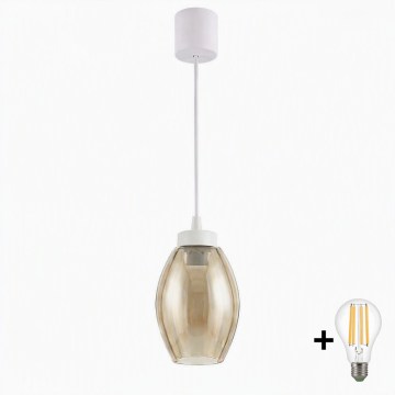 Brilagi - Suspension LED sur câble RETRO GLASS 1xE27/60W/230V Ø 17 cm blanc / beige fumé