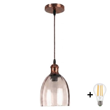 Brilagi - Suspension LED sur câble RETRO GLASS 1xE27/60W/230V Ø 17 cm cuivré / beige fumé