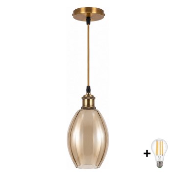BRILAGI - Suspension LED sur câble RETRO GLASS 1xE27/60W/230V Ø 17 cm doré/beige fumé