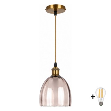 BRILAGI - Suspension LED sur câble RETRO GLASS 1xE27/60W/230V Ø 17 cm doré / beige fumé