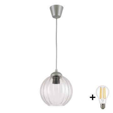Brilagi - Suspension LED sur câble RETRO GLASS 1xE27/60W/230V Ø 18 cm argenté/transparent