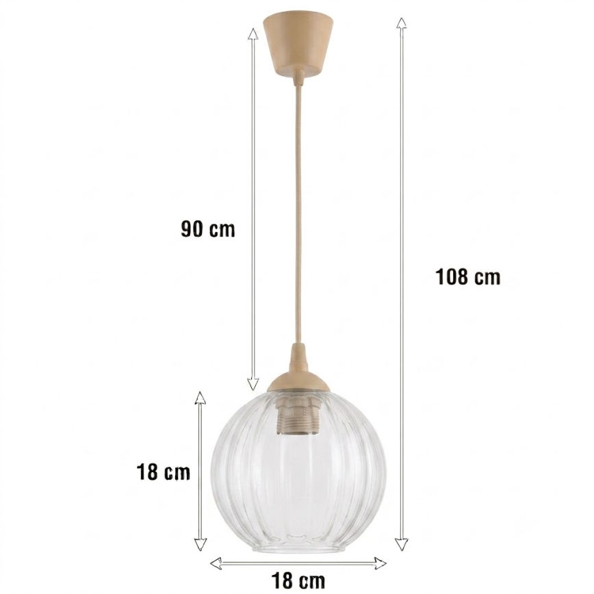 Brilagi - Suspension LED sur câble RETRO GLASS 1xE27/60W/230V, Ø 18 cm, beige/transparent