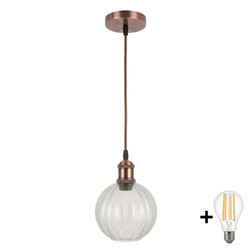 Brilagi - Suspension LED sur câble RETRO GLASS 1xE27/60W/230V, Ø 18 cm, cuivrée/transparente