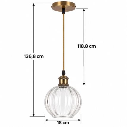 BRILAGI - suspension LED sur câble RETRO GLASS 1xE27/60W/230V Ø 18 cm doré/transparent