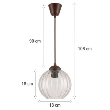 Brilagi - Suspension LED sur câble RETRO GLASS 1xE27/60W/230V Ø 18 cm marron/transparent