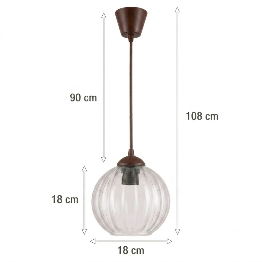 Brilagi - Suspension LED sur câble RETRO GLASS 1xE27/60W/230V Ø 18 cm marron/transparent
