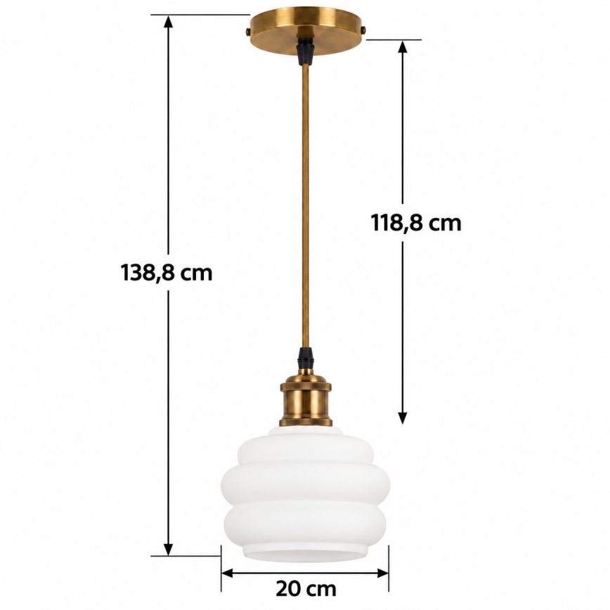BRILAGI - suspension LED sur câble RETRO GLASS 1xE27/60W/230V Ø 20 cm dorée/blanche