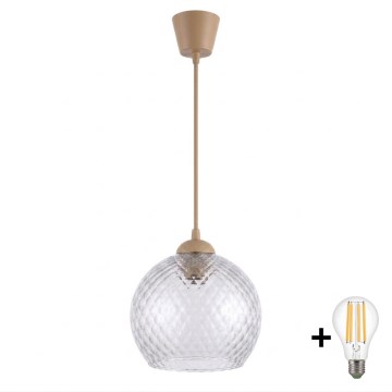 Brilagi - Suspension LED sur câble RETRO GLASS 1xE27/60W/230V Ø 25 cm beige/gris fumé