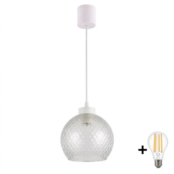 Brilagi - Suspension LED sur câble RETRO GLASS 1xE27/60W/230V Ø 25 cm blanc/gris fumé