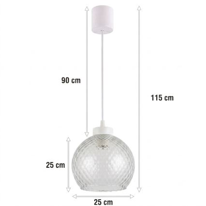 Brilagi - Suspension LED sur câble RETRO GLASS 1xE27/60W/230V Ø 25 cm blanc/gris fumé