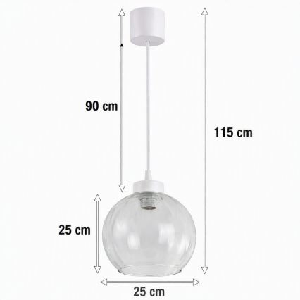 Brilagi - Suspension LED sur câble RETRO GLASS 1xE27/60W/230V Ø 25 cm blanc/transparent