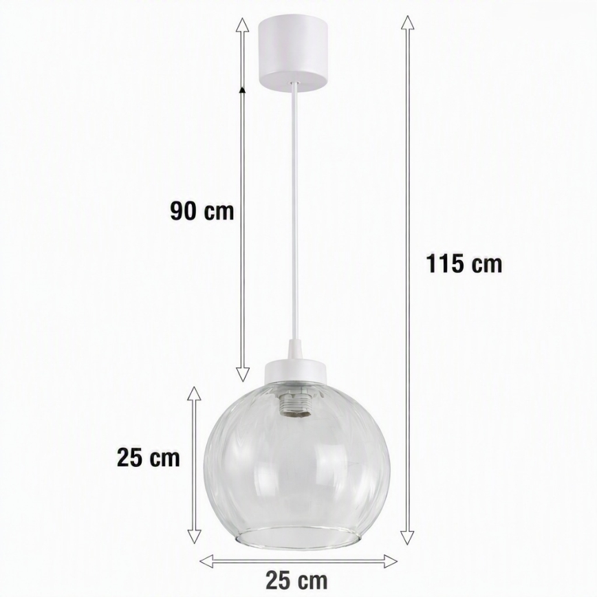 Brilagi - Suspension LED sur câble RETRO GLASS 1xE27/60W/230V Ø 25 cm blanc/transparent
