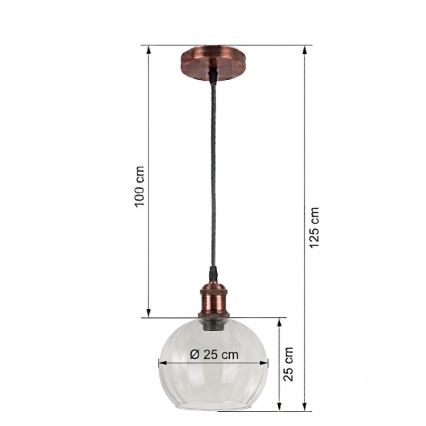 BRILAGI - Suspension LED sur câble RETRO GLASS 1xE27/60W/230V Ø 25 cm cuivré/transparent