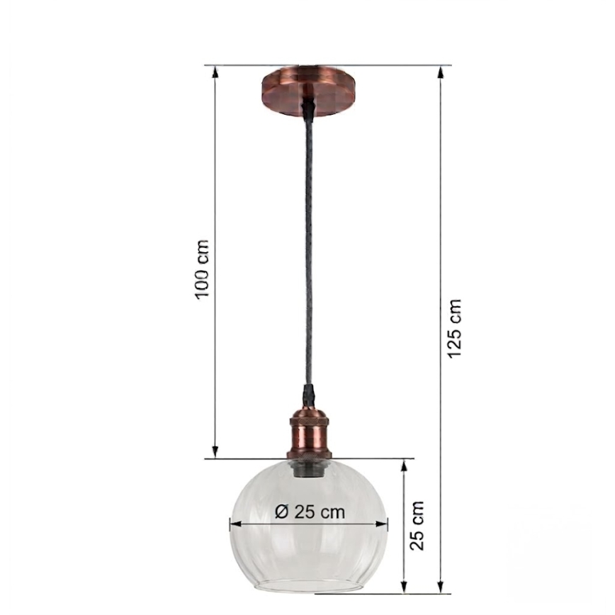 BRILAGI - Suspension LED sur câble RETRO GLASS 1xE27/60W/230V Ø 25 cm cuivré/transparent
