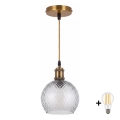 BRILAGI - Suspension LED sur câble RETRO GLASS 1xE27/60W/230V Ø 25 cm doré/gris fumé