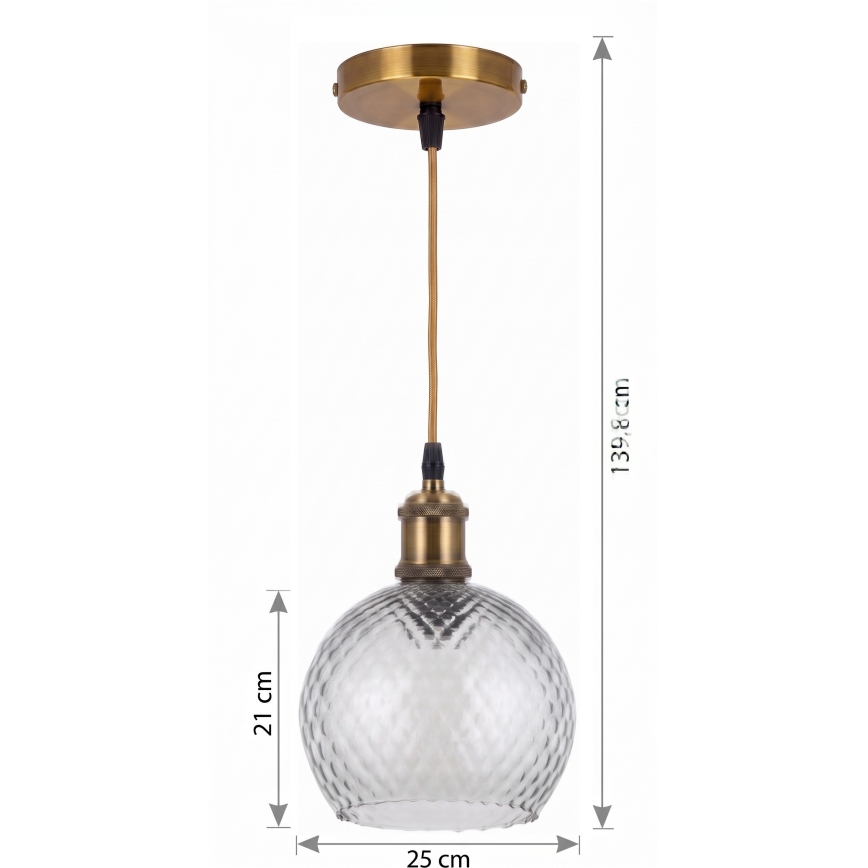 BRILAGI - Suspension LED sur câble RETRO GLASS 1xE27/60W/230V Ø 25 cm doré/gris fumé