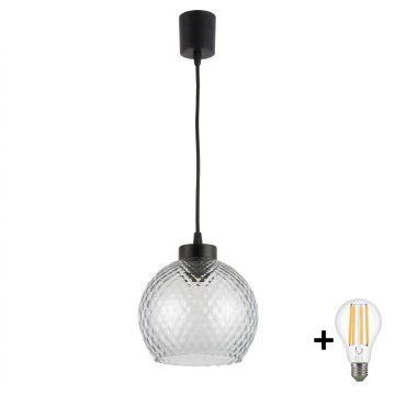 Brilagi - Suspension LED sur câble RETRO GLASS 1xE27/60W/230V Ø 25 cm noir/gris fumé