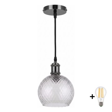 BRILAGI - Suspension LED sur câble RETRO GLASS 1xE27/60W/230V Ø 25 cm noir/gris fumé