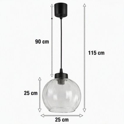 Brilagi - Suspension LED sur câble RETRO GLASS 1xE27/60W/230V Ø 25 cm noir/transparent