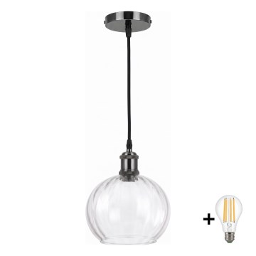 BRILAGI - suspension LED sur câble RETRO GLASS 1xE27/60W/230V Ø 25 cm noir/transparent