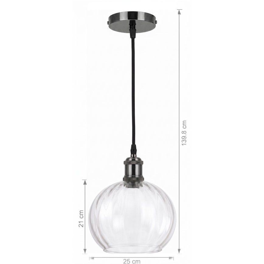 BRILAGI - suspension LED sur câble RETRO GLASS 1xE27/60W/230V Ø 25 cm noir/transparent