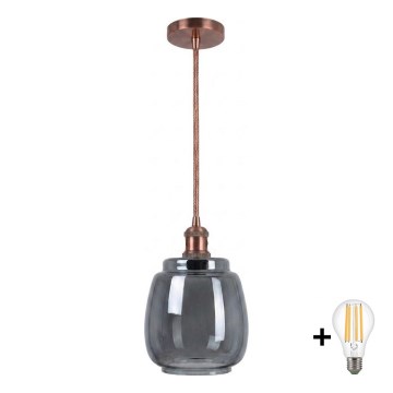 Brilagi - Suspension LED sur câble RETRO GLASS 1xE27/60W/230V Ø 26 cm cuivré/gris fumé