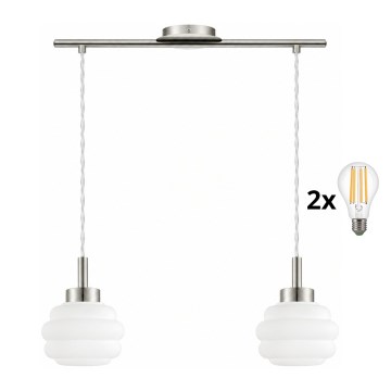 BRILAGI - Suspension LED sur câble RETRO GLASS 2xE27/60W/230V chrome mat/blanc
