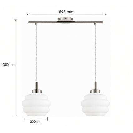 BRILAGI - Suspension LED sur câble RETRO GLASS 2xE27/60W/230V chrome mat/blanc