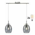 BRILAGI - Suspension LED sur câble RETRO GLASS 2xE27/60W/230V chrome mat/gris fumé