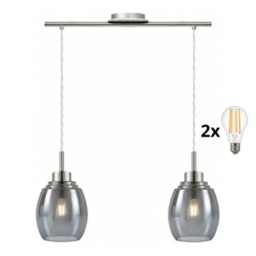 BRILAGI - Suspension LED sur câble RETRO GLASS 2xE27/60W/230V chrome mat/gris fumé