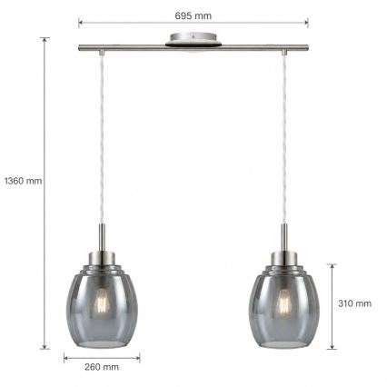 BRILAGI - Suspension LED sur câble RETRO GLASS 2xE27/60W/230V chrome mat/gris fumé