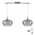 BRILAGI - Suspension LED sur câble RETRO GLASS 2xE27/60W/230V chrome mat/gris fumé
