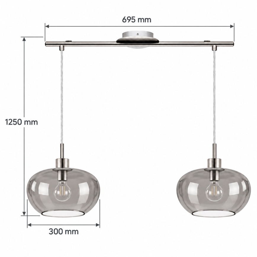 BRILAGI - Suspension LED sur câble RETRO GLASS 2xE27/60W/230V chrome mat/gris fumé