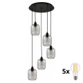 BRILAGI - Suspension LED sur câble RETRO GLASS 5xE27/60W/230V noir/gris fumé
