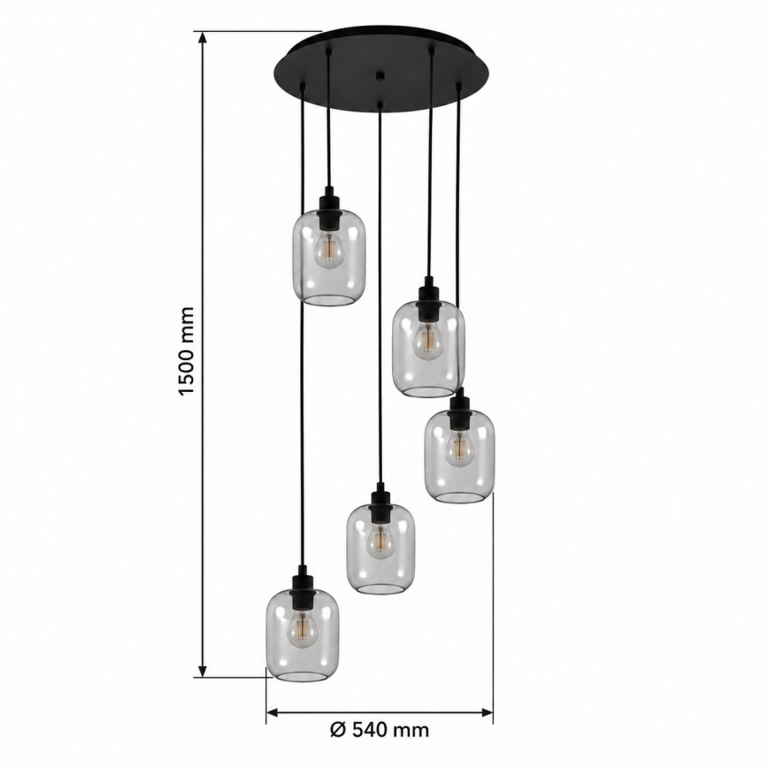 BRILAGI - Suspension LED sur câble RETRO GLASS 5xE27/60W/230V noir/gris fumé