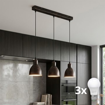 Brilagi - suspension LED sur câble RIDDY 3xE27/60W/230V cuivrée/patinée
