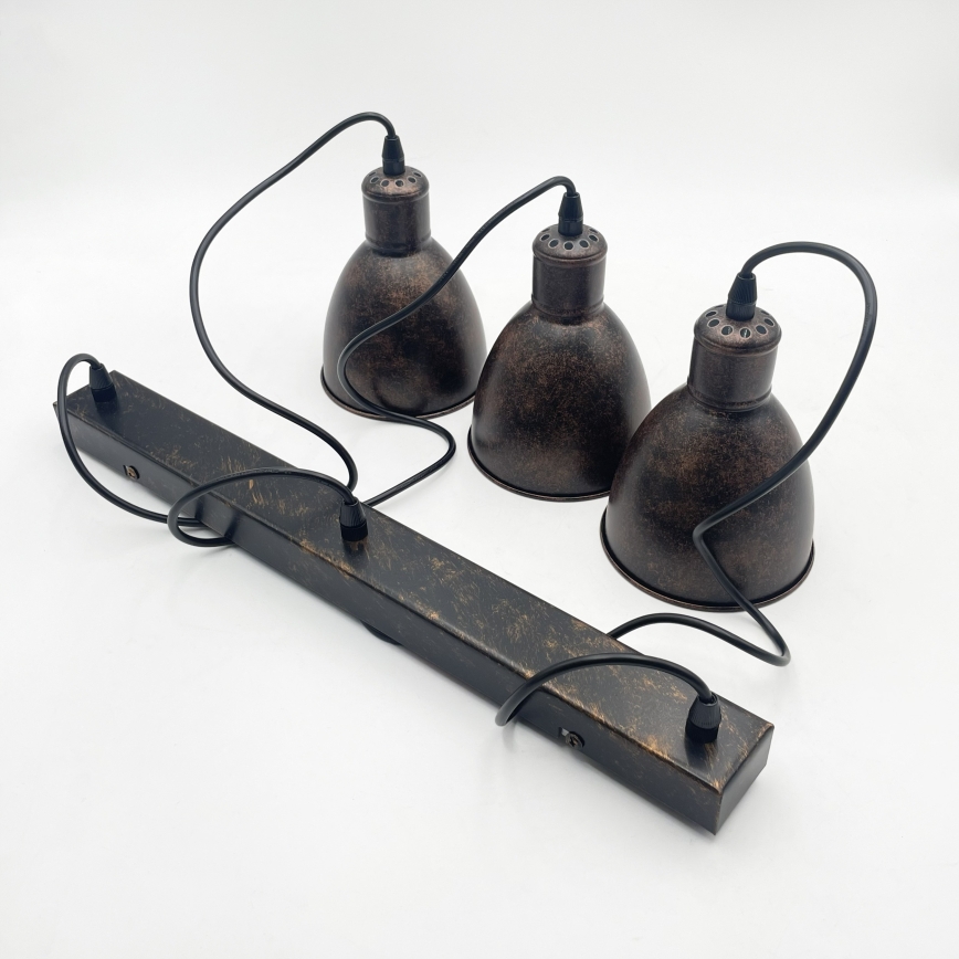 Brilagi - suspension LED sur câble RIDDY 3xE27/60W/230V cuivrée/patinée
