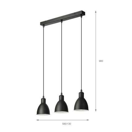 Brilagi - Suspension LED sur câble RIDDY 3xE27/60W/230V noire