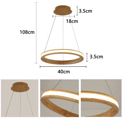 Brilagi - Suspension LED sur câble UMEA WOOD LED/30W/230V Ø 40 cm bois