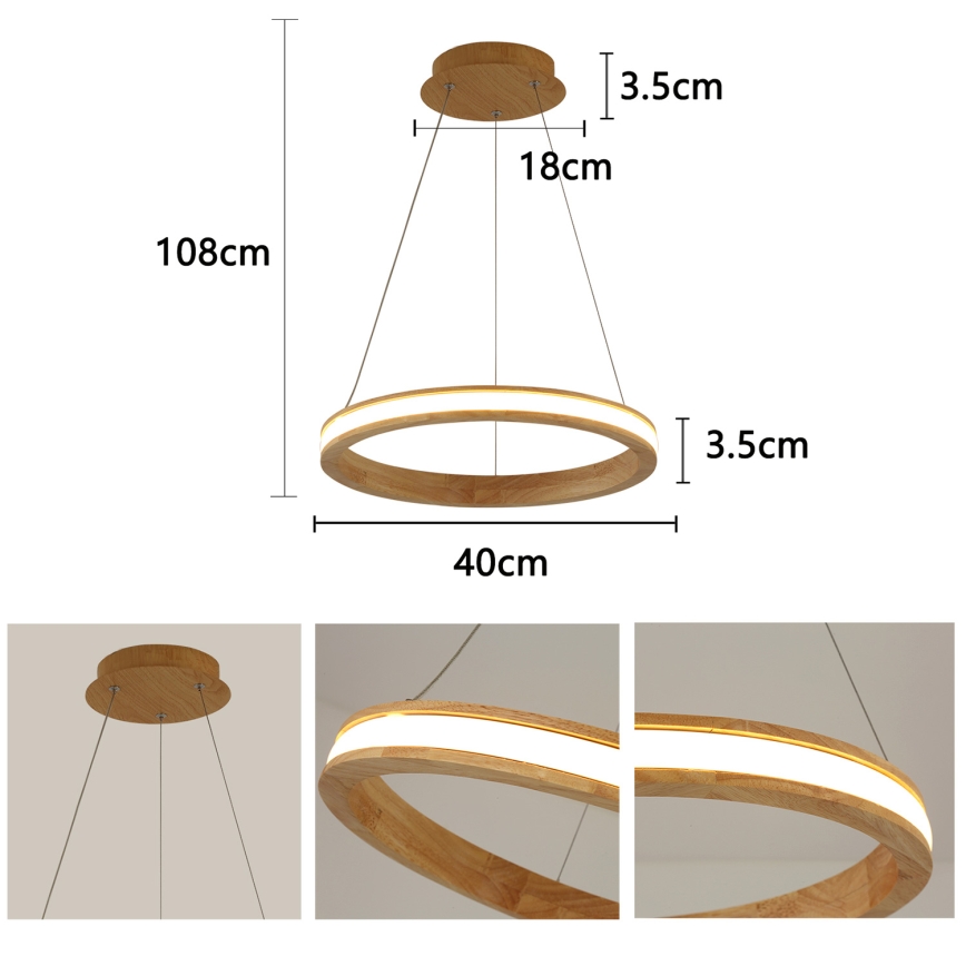 Brilagi - Suspension LED sur câble UMEA WOOD LED/30W/230V Ø 40 cm bois